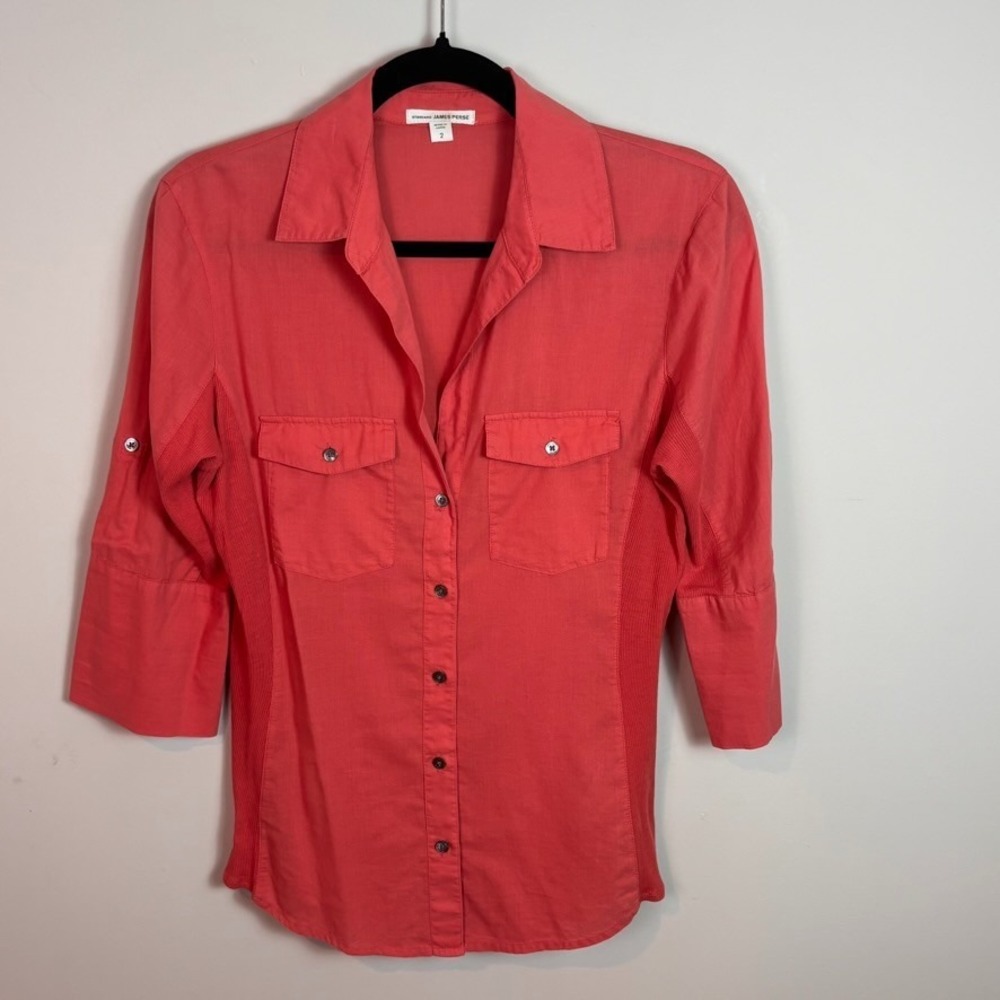 Standard James Perse Womens Salmon Colored 100% Supima Cotton Button Blouse Sz 2